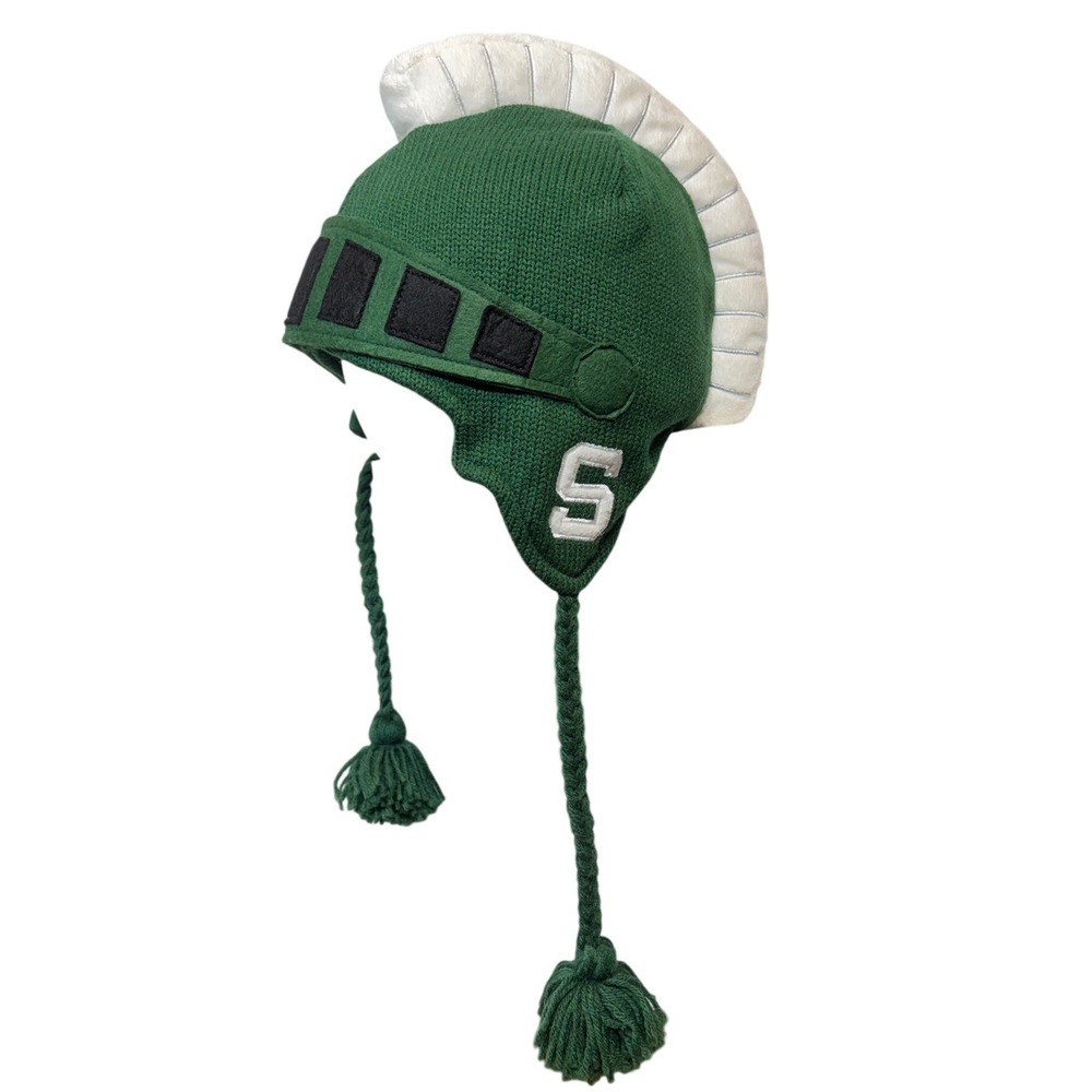 ZooZatz Michigan State Spartans Spartan Helmet Knit Beanie Hat Braided Tassels